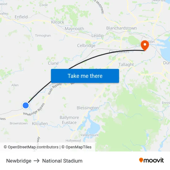 Newbridge to National Stadium map