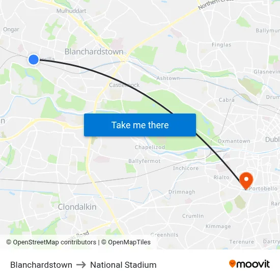 Blanchardstown to National Stadium map