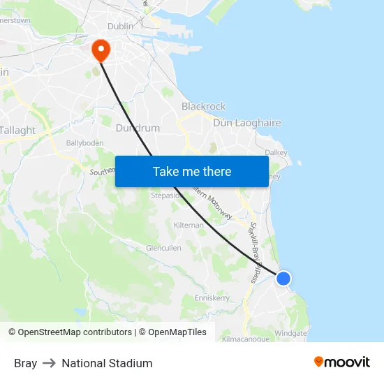 Bray to National Stadium map