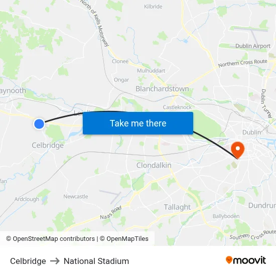 Celbridge to National Stadium map