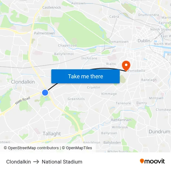 Clondalkin to National Stadium map