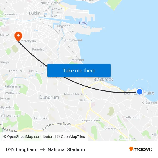 D?N Laoghaire to National Stadium map