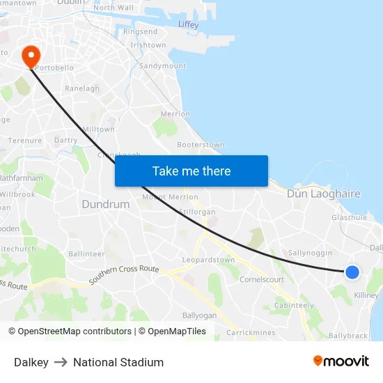 Dalkey to National Stadium map