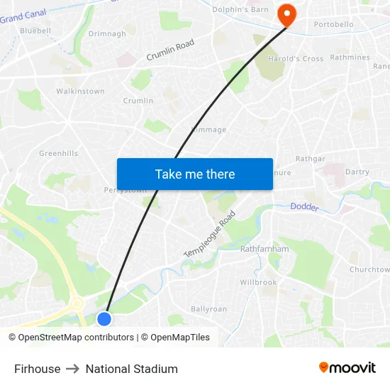 Firhouse to National Stadium map