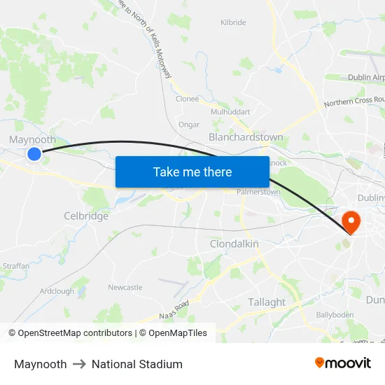 Maynooth to National Stadium map