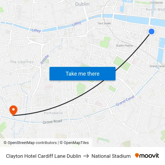 Clayton Hotel Cardiff Lane Dublin to National Stadium map
