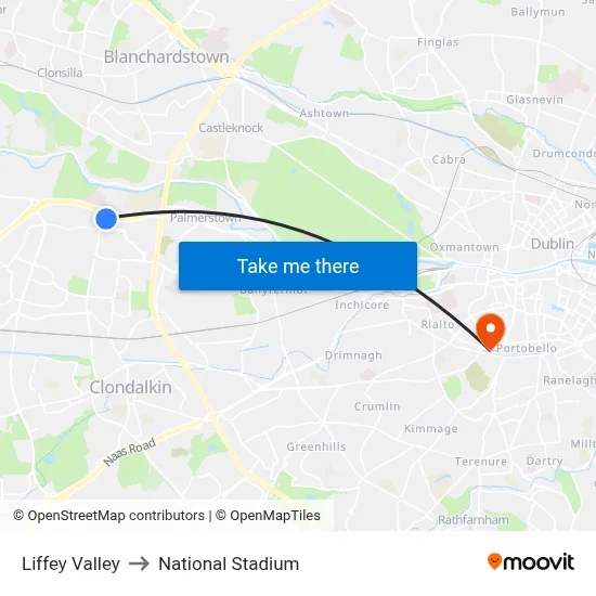Liffey Valley to National Stadium map