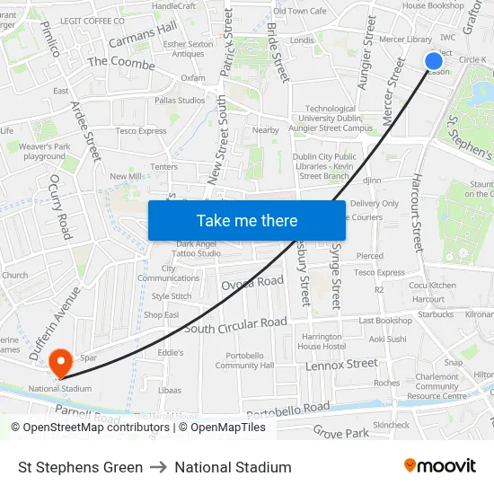 St Stephens Green to National Stadium map