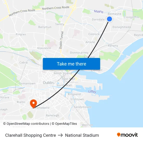 Clarehall Shopping Centre to National Stadium map