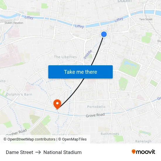 Dame Street to National Stadium map