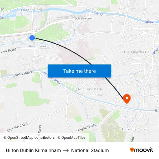Hilton Dublin Kilmainham to National Stadium map