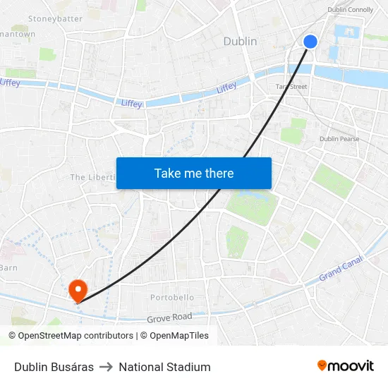 Dublin Busáras to National Stadium map