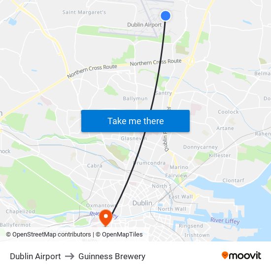 Dublin Airport to Guinness Brewery map