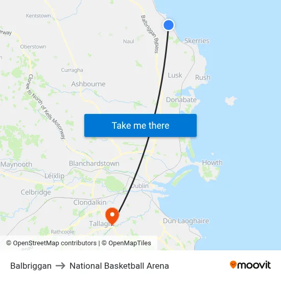 Balbriggan to National Basketball Arena map
