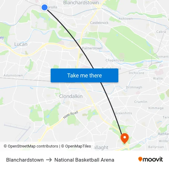 Blanchardstown to National Basketball Arena map