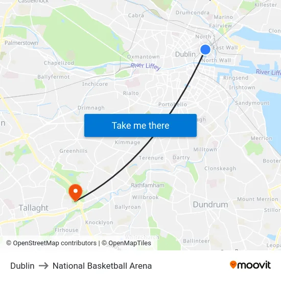 Dublin to National Basketball Arena map