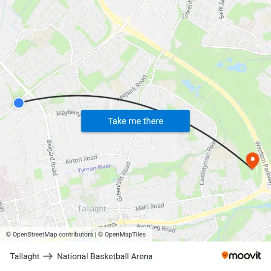 Tallaght to National Basketball Arena map