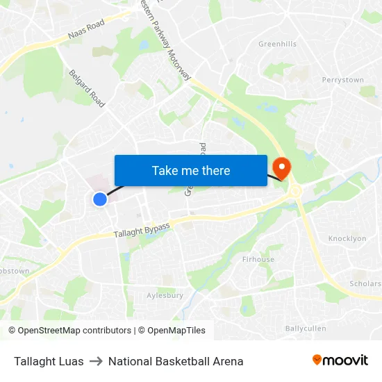 Tallaght Luas to National Basketball Arena map