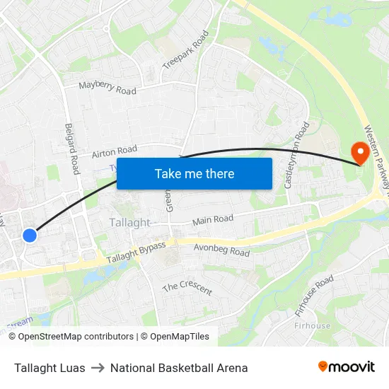 Tallaght Luas to National Basketball Arena map