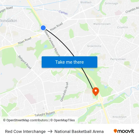 Red Cow Interchange to National Basketball Arena map