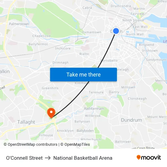O'Connell Street to National Basketball Arena map
