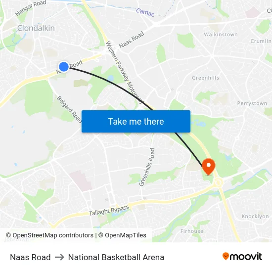 Naas Road to National Basketball Arena map