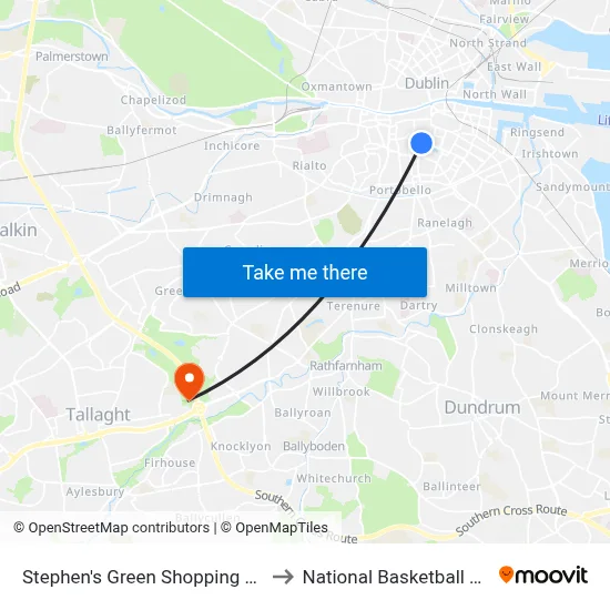 Stephen's Green Shopping Centre to National Basketball Arena map