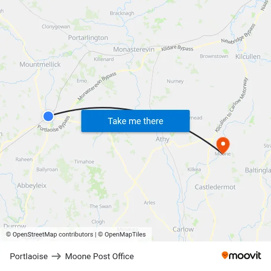 Portlaoise to Moone Post Office map