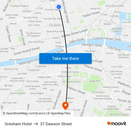 Gresham Hotel to 37 Dawson Street map