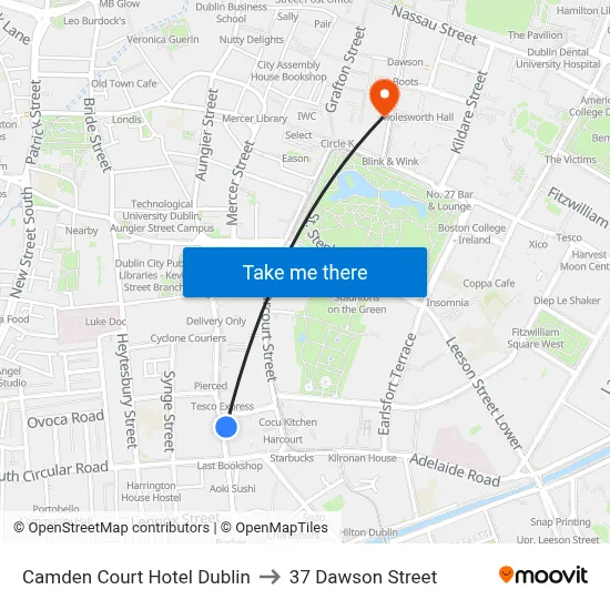 Camden Court Hotel Dublin to 37 Dawson Street map