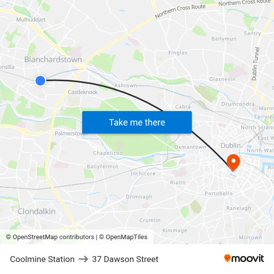 Coolmine Station to 37 Dawson Street map