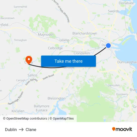 Dublin to Clane map