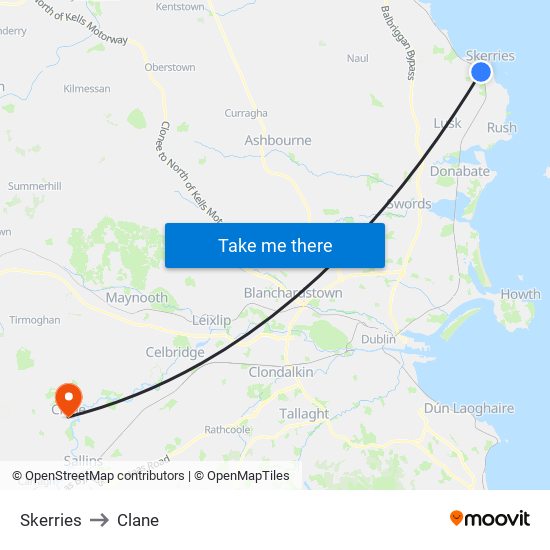 Skerries to Clane map