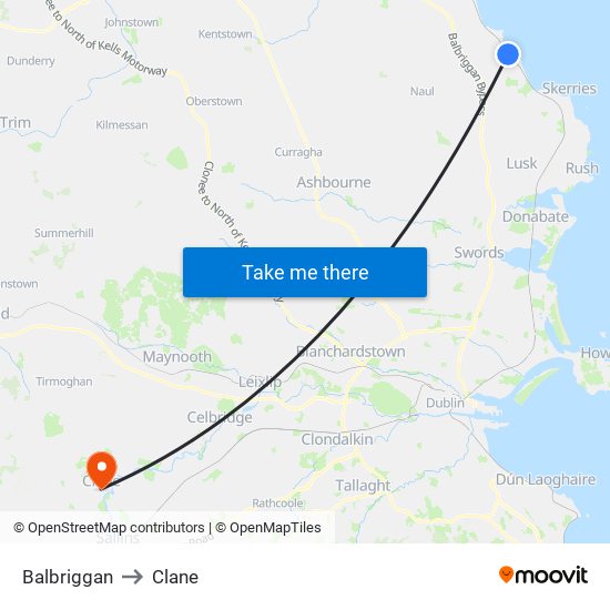 Balbriggan to Clane map