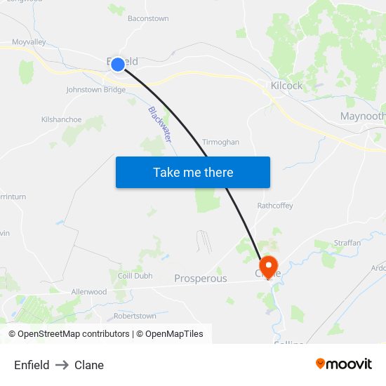 Enfield to Clane map