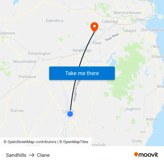 Sandhills to Clane map