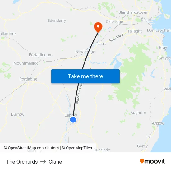 The Orchards to Clane map