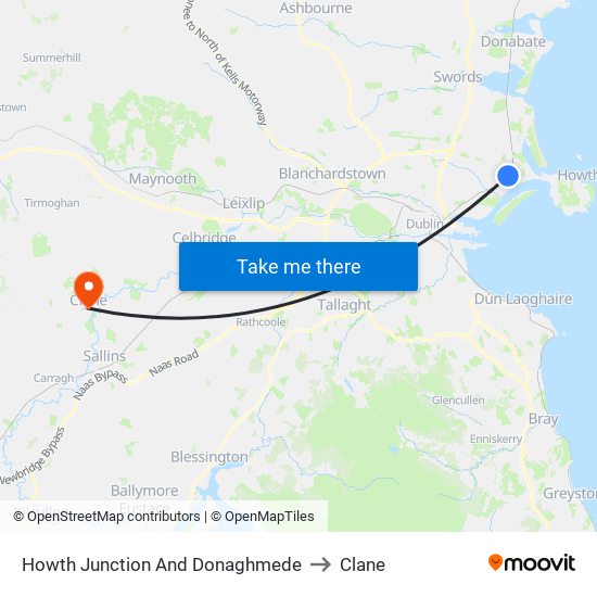 Howth Junction And Donaghmede to Clane map