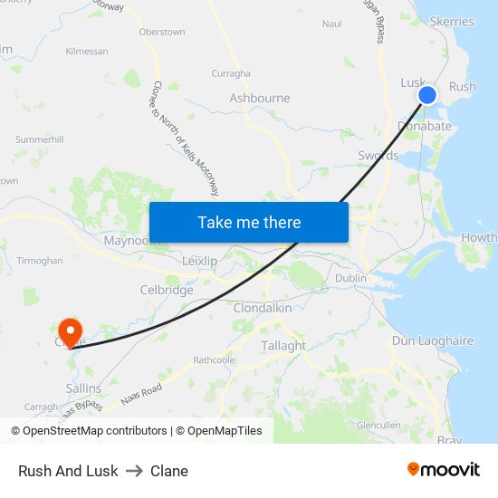 Rush And Lusk to Clane map