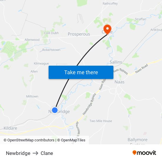 Newbridge to Clane map