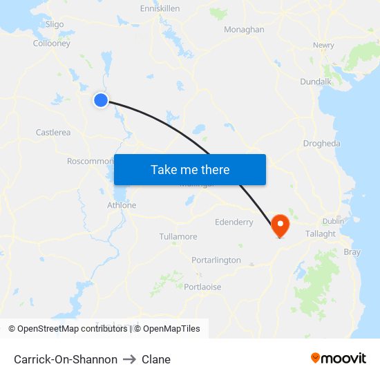 Carrick-On-Shannon to Clane map