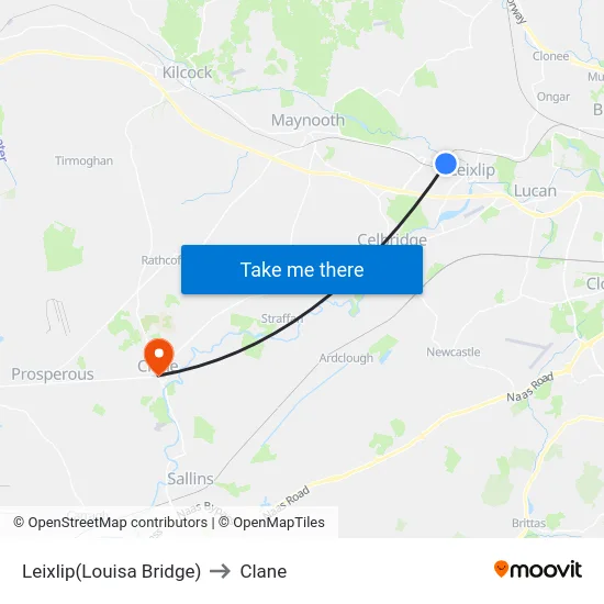 Leixlip(Louisa Bridge) to Clane map