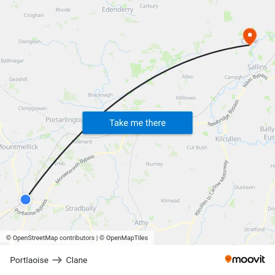 Portlaoise to Clane map