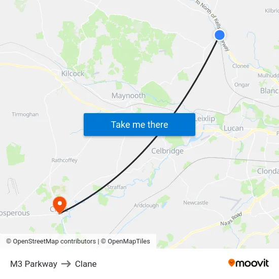 M3 Parkway to Clane map
