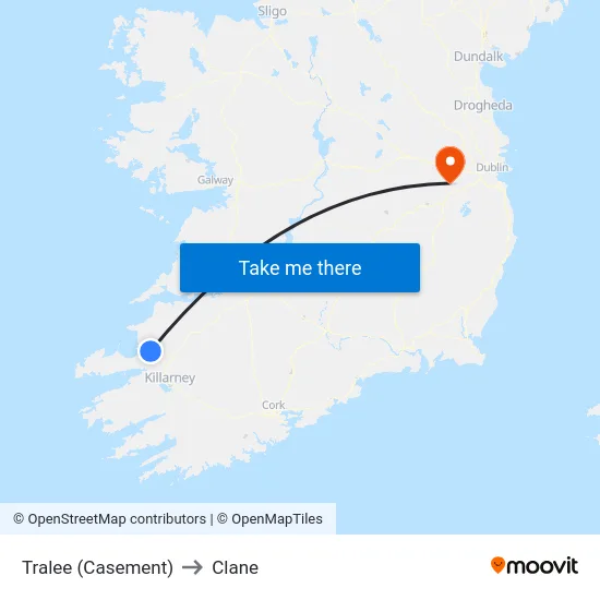 Tralee (Casement) to Clane map