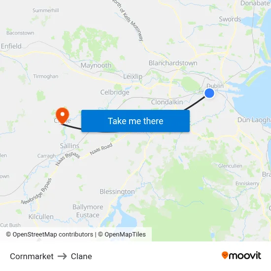 Cornmarket to Clane map