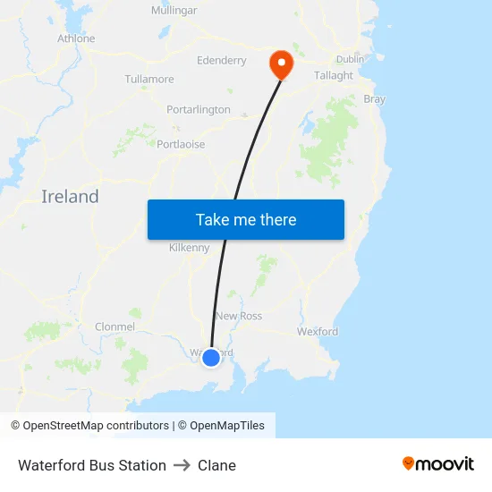 Waterford Bus Station to Clane map