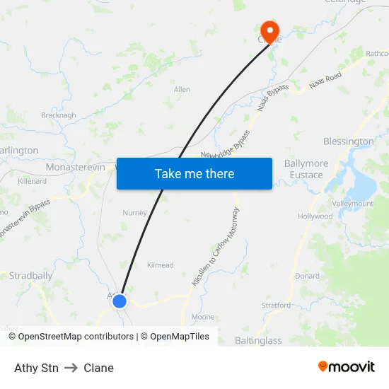 Athy Stn to Clane map