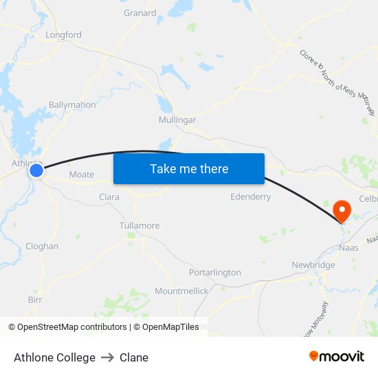 Athlone College to Clane map