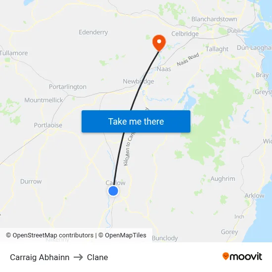 Carraig Abhainn to Clane map